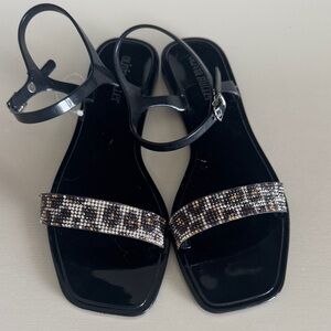 Olivia Miller Black Jeweled Strap Ankle Sandals